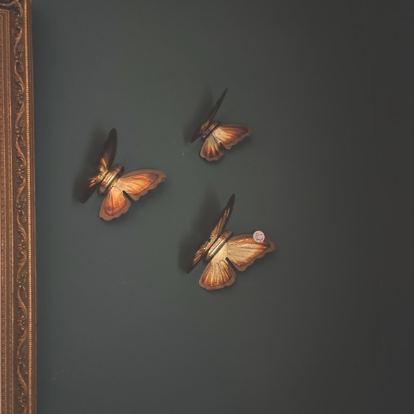 Vintage Mid Century Modern Brass Butterfly Wall Art Set of 3